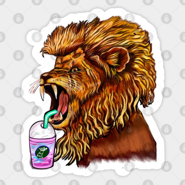 Thirsty Lion - cute funny roaring lion having an iced coffee drink. The conquering lion Sticker by Artonmytee